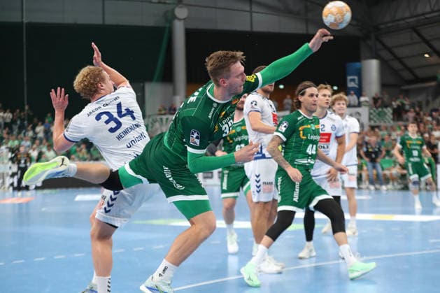 Handball, HBL2: SC DHfK Leipzig vs. VfL Lübeck Schwartau, September 12, 2026; Franz Semper 32, SC DHfK Leipzig throws the ball; Handball, 2nd Bundesliga, 2026–2027 season, Matchday 3: SC DHfK Leipzig vs. VfL Lübeck Schwartau on September 12, 2026, at the Quarterback Immobilien Arena Leipzig Copyright: xBEAUTIFULxSPORTS JanxKaeferx