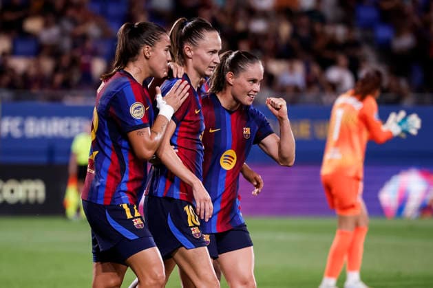 September 12, 2026, Sant Joan Despi, Barcelona, Spain: Caroline Graham of FC Barcelona, Barca celebrates a goal with teammates during the Spanish Women league, Liga F, football match played between FC Barcelona and Atletico de Madrid at Johan Cruyff Stadium on September 12, 2026 in Sant Joan Despi, Barcelona. Sant Joan Despi Spain - ZUMAa181 20260912_zaa_a181_261 Copyright: xJavierxBorregox