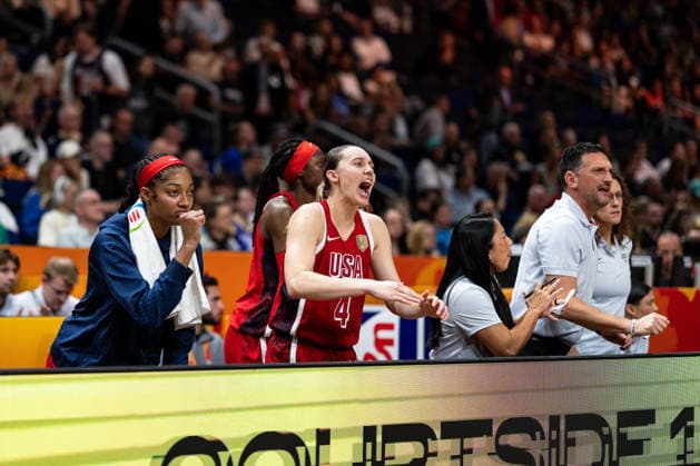 Angel Reese (USA), 15, and Paige Bueckers (USA), 04, celebrate, GER, Spain vs. USA, basketball, 2026 FIBA Women’s World Cup, semifinals, September 12, 2026 GER, Spain vs. USA, basketball, 2026 FIBA Women’s World Cup, semifinals, September 12, 2026 Berlin Copyright: xEibner-Pressefoto MaxxVincenx EP_MVN