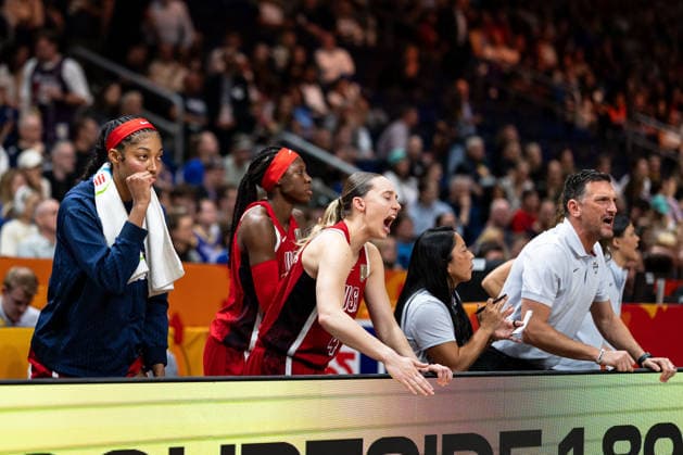 Angel Reese (USA), 15, and Paige Bueckers (USA), 04, celebrate, GER, Spain vs. USA, basketball, 2026 FIBA Women’s World Cup, semifinals, September 12, 2026 GER, Spain vs. USA, basketball, 2026 FIBA Women’s World Cup, semifinals, September 12, 2026 Berlin Copyright: xEibner-Pressefoto MaxxVincenx EP_MVN
