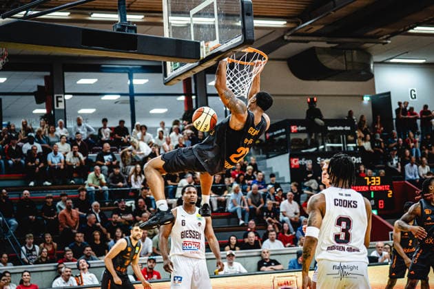 September 12, 2026, xhfmx, BBL Basketball Cup, Giessen 46ers vs. Chemnitz 99ers, Nighael Ceaser (Chemnitz 99ers), 22 points, including a dunk against Giessen