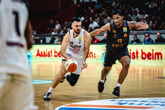 September 12, 2026, xhfmx, BBL Cup, Giessen 46ers vs. Chemnitz 99ers, Viktor Kovacevic (Giessen 46ers), Nighael Ceaser (Chemnitz 99ers), 22 Giessen