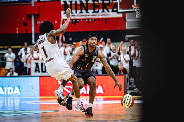 September 12, 2026, xhfmx, BBL Cup, Giessen 46ers vs. Chemnitz 99ers: Nigel Scantlebury (Giessen 46ers), Stefan Smith (Chemnitz 99ers), 2 Giessen