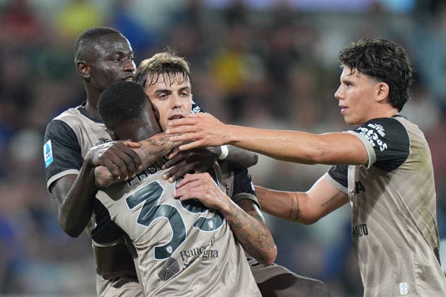 Cagliari s Daniel Maldini celebrates after scoring 1-2 during the Serie A soccer match between Atalanta and Cagliari at New Balance Arena in Bergamo , Italy - September 12, 2026. - Soccer  Copyright: xSpada LaPressex