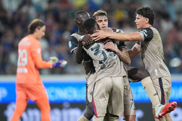 Cagliari s Daniel Maldini celebrates after scoring 1-2 during the Serie A soccer match between Atalanta and Cagliari at New Balance Arena in Bergamo , Italy - September 12, 2026. - Soccer  Copyright: xSpada LaPressex