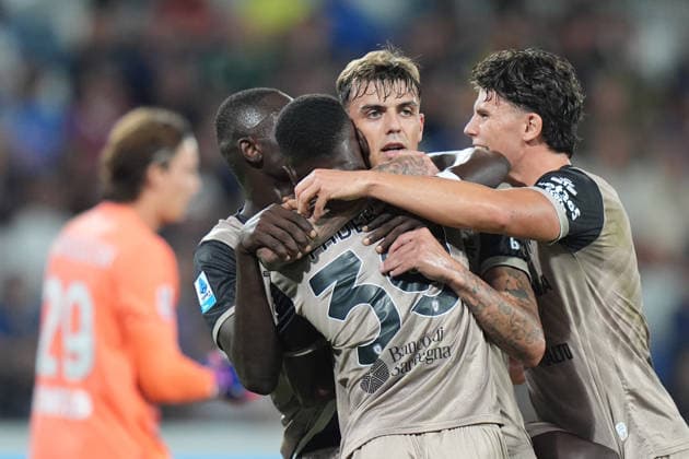 Cagliari s Daniel Maldini celebrates after scoring 1-2 during the Serie A soccer match between Atalanta and Cagliari at New Balance Arena in Bergamo , Italy - September 12, 2026. - Soccer  Copyright: xSpada LaPressex