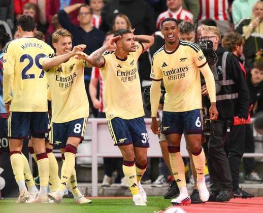 Bruno Guimaraes of Arsenal celebrates scoring their first goal Sunderland v Arsenal, Premier League, Football, Football, Stadium of Light, Sunderland, UK - 12 Sep 2026Sunderland Stadium of Light United Kingdom EDITORIAL USE ONLY No use with unauthorised audio, video, data, fixture lists, club league logos or live services. Online in-match use limited to 120 images, no video emulation. No use in betting, games or single club league player publications.  Copyright: xRichardxLee Shutterstockx 17144590aj