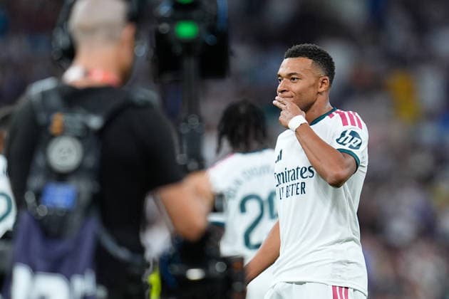 September 12, 2026, Madrid, Madrid, Spain: Kylian Mbappe of Real Madrid CF celebrates after scoring his team s first goal during the Spanish League, LaLiga EA Sports, football match played between Real Madrid and Rayo Vallecano at Bernabeu stadium on September 12, 2026, in Madrid, Spain. Madrid Spain - ZUMAa181 20260912_zaa_a181_284 Copyright: xDennisxAgyemanx