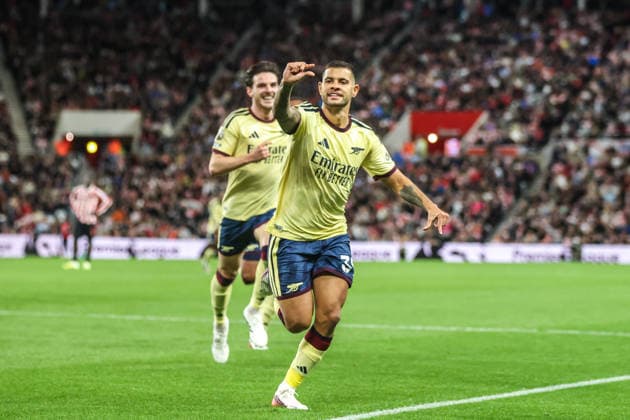 Premier League Sunderland v Arsenal Bruno Guimaraes of Arsenal celebrates his goal to make it 0-1 during the Premier League match Sunderland vs Arsenal at Stadium Of Light, Sunderland, United Kingdom on 12 September 2026 (Photo by Alfie Cosgrove News Images) Sunderland Stadium Of Light Tyne and Wear United Kingdom Copyright: xAlfiexCosgrove NewsxImagesx