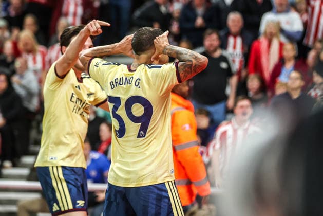 Premier League Sunderland v Arsenal Bruno Guimaraes of Arsenal celebrates his goal to make it 0-1 during the Premier League match Sunderland vs Arsenal at Stadium Of Light, Sunderland, United Kingdom on 12 September 2026 (Photo by Alfie Cosgrove News Images) Sunderland Stadium Of Light Tyne and Wear United Kingdom Copyright: xAlfiexCosgrove NewsxImagesx