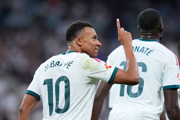 September 12, 2026, Madrid, Madrid, Spain: Kylian Mbappe of Real Madrid CF celebrates after scoring his team s first goal during the Spanish League, LaLiga EA Sports, football match played between Real Madrid and Rayo Vallecano at Bernabeu stadium on September 12, 2026, in Madrid, Spain. Madrid Spain - ZUMAa181 20260912_zaa_a181_287 Copyright: xDennisxAgyemanx
