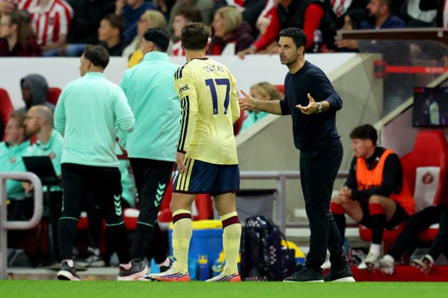 Sunderland v Arsenal FC - Premier League 2026 27 SUNDERLAND, ENGLAND - SEPTEMBER 12 Christos Tzolis of Arsenal and Mikel Arteta, Manager of Arsenal on the side line during the Premier League 2026 27 match between Sunderland and Arsenal FC at Stadium of Light on September 12, 2026 in Sunderland, England. Sunderland Stadium of Light England United Kingdom Copyright: xAllstarxPicturexLibraryxLtdx