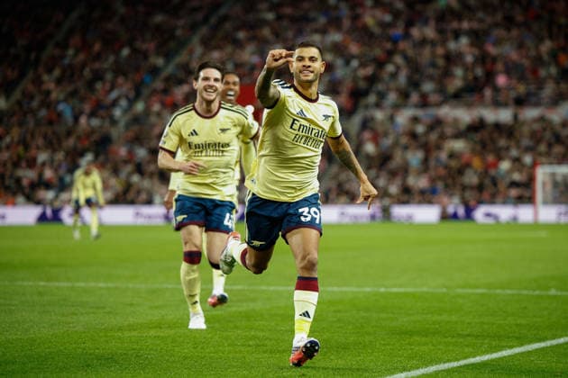 Sunderland v Arsenal, Premier League Bruno Guimaraes of Arsenal scores his sides first goal of the match 0-1 during the Sunderland v Arsenal Premier League match at the Stadium of Light, Sunderland, England on 12 September 2026 Credit: Craig Cowan Every Second Media Editorial use only. All images are copyright Every Second Media Limited. No images may be reproduced without prior permission. All rights reserved. Premier League and Football League images are subject to licensing agreements with Football DataCo Limited. see https: www.football-dataco.com Copyright: xIMAGO EveryxSecondxMediax ESM-2157-0071 CraigxCowanx xEveryxSecondxMediax