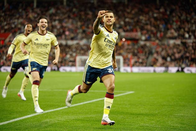 Sunderland v Arsenal, Premier League Bruno Guimaraes of Arsenal celebrates scoring his sides first goal of the match 0-1 during the Sunderland v Arsenal Premier League match at the Stadium of Light, Sunderland, England on 12 September 2026 Credit: Craig Cowan Every Second Media Editorial use only. All images are copyright Every Second Media Limited. No images may be reproduced without prior permission. All rights reserved. Premier League and Football League images are subject to licensing agreements with Football DataCo Limited. see https: www.football-dataco.com Copyright: xIMAGO EveryxSecondxMediax ESM-2157-0073 CraigxCowanx xEveryxSecondxMediax