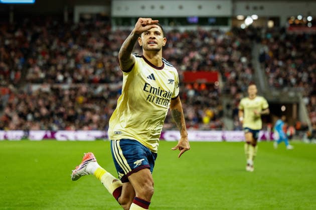 Sunderland v Arsenal, Premier League Bruno Guimaraes of Arsenal celebrates scoring his sides first goal of the match 0-1 during the Sunderland v Arsenal Premier League match at the Stadium of Light, Sunderland, England on 12 September 2026 Credit: Craig Cowan Every Second Media Editorial use only. All images are copyright Every Second Media Limited. No images may be reproduced without prior permission. All rights reserved. Premier League and Football League images are subject to licensing agreements with Football DataCo Limited. see https: www.football-dataco.com Copyright: xIMAGO EveryxSecondxMediax ESM-2157-0074 CraigxCowanx xEveryxSecondxMediax