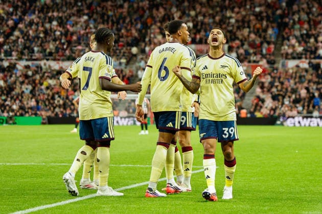 Sunderland v Arsenal, Premier League Bruno Guimaraes of Arsenal celebrates scoring his sides first goal of the match 0-1 during the Sunderland v Arsenal Premier League match at the Stadium of Light, Sunderland, England on 12 September 2026 Credit: Craig Cowan Every Second Media Editorial use only. All images are copyright Every Second Media Limited. No images may be reproduced without prior permission. All rights reserved. Premier League and Football League images are subject to licensing agreements with Football DataCo Limited. see https: www.football-dataco.com Copyright: xIMAGO EveryxSecondxMediax ESM-2157-0078 CraigxCowanx xEveryxSecondxMediax