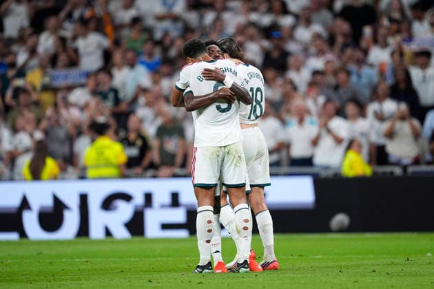 September 12, 2026, Madrid, Madrid, Spain: Jude Bellingham of Real Madrid CF celebrates after scoring his team s third goal during the Spanish League, LaLiga EA Sports, football match played between Real Madrid and Rayo Vallecano at Bernabeu stadium on September 12, 2026, in Madrid, Spain. Madrid Spain - ZUMAa181 20260912_zaa_a181_309 Copyright: xOscarxJ.xBarrosox