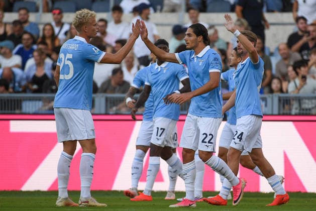 SOCCER - Serie A - SS Lazio vs. AC Milan Photo by IPA ABACAPRESS.COM88451267 - Lazio s Matteo Cancellieri and Lazio s Oliver Provstgaard celebrate after scoring the goal that made the score 1-0 during the 2026 2027 Italian Serie A match between SS Lazio and AC Milan at the Olympic Stadium in Rome on September 12, 2026. Rome Italy  Copyright: xIPAxSport ABACAx
