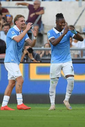 SOCCER - Serie A - SS Lazio vs. AC Milan Photo by IPA ABACAPRESS.COM88451253 - Lazio s Tijjani Noslin and Lazio s Kenneth Taylor celebrate after scoring the goal that made the score 2-0 during the 2026 2027 Italian Serie A match between SS Lazio and AC Milan at the Olympic Stadium in Rome on September 12, 2026. Rome Italy  Copyright: xIPAxSport ABACAx
