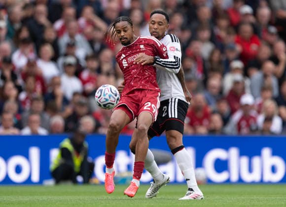 Liverpool v Fulham - Premier League 2026 27 LIVERPOOL, ENGLAND - SEPTEMBER 12: Bradley Barcola of Liverpool and Kenny Tete of Fulham in action during the Premier League 2026 27 match between Liverpool FC and Fulham at Anfield on September 12, 2026 in Liverpool, England. ***Local Caption*** Bradley Barcola; Kenny Tete Liverpool Anfield England United Kingdom Copyright: xVisionhausx 776515686