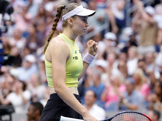 Elena Rybakina of Kazakhstan reacts after winning a point against Aryna Sabalenka of Belarus in the third set of the Women s Finals match in Arthur Ashe Stadium at the 2026 US Open Tennis Championship at the USTA Billie Jean King National Tennis Center in New York City on Saturday, September 12, 2026.  NYP20260912855 JOHNxANGELILLO
