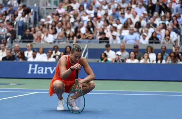 US Open tennis tournament - Day 14 Aryna Sabalenka of Belarus reacts in her match against Elena Rybakina of Kazakhstan during the Women’s Singles Finals of the US Open Tennis Championships in Flushing Meadows, New York, USA, 12 September 2026. FLUSHING MEADOWS NEW YORK United States  Copyright: xSARAHxYENESELx