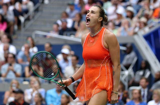 US Open tennis tournament - Day 14 Aryna Sabalenka of Belarus reacts in her match against Elena Rybakina of Kazakhstan during the Women’s Singles Finals of the US Open Tennis Championships in Flushing Meadows, New York, USA, 12 September 2026. FLUSHING MEADOWS NEW YORK United States  Copyright: xSARAHxYENESELx