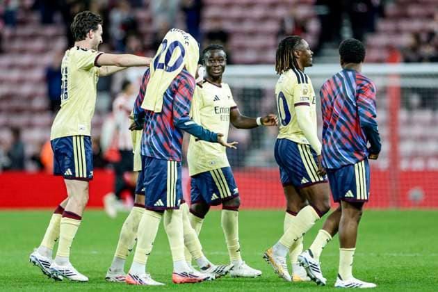 Sunderland v Arsenal Premier League Players of Arsenal celebrate at full time during the Premier League match at the Stadium of Light, Sunderland 12 09 2026 UK Newspapers OUT Copyright: xJamiexJohnstonx FIL-23936-0121