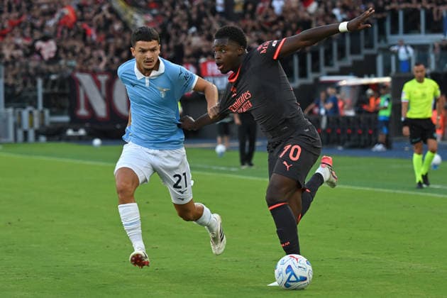 Soccer, Serie A match , Lazio v Milan Reda Belahyane of SS Lazio ,Alphadjo Cisse of Milan during the Serie A match between Lazio v Milan at Olympic stadium. Rome (Italy), September 12h, 2026 Imago-Images Emmefoto Copyright: xImago-Images Emmefotox