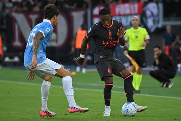 Soccer, Serie A match , Lazio v Milan Romano Floriani Mussolini of SS LAzio,Pervis Estupinan of Milan during the Serie A match between Lazio v Milan at Olympic stadium. Rome (Italy), September 12h, 2026 Imago-Images Emmefoto Copyright: xImago-Images Emmefotox
