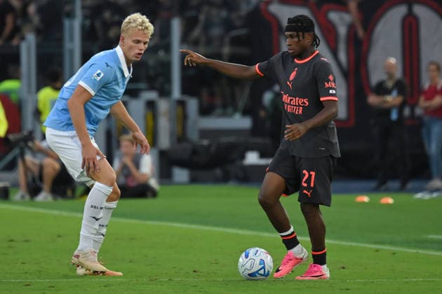 Soccer, Serie A match , Lazio v Milan Oliver Provstgaard os SS Lazio,Samuel Chukwueze of Milan during the Serie A match between Lazio v Milan at Olympic stadium. Rome (Italy), September 12h, 2026 Imago-Images Emmefoto Copyright: xImago-Images Emmefotox