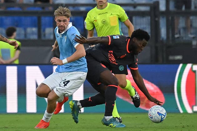Soccer, Serie A match , Lazio v Milan Kenneth Taylor of SS Lazio,Yunus Musah of Milan during the Serie A match between Lazio v Milan at Olympic stadium. Rome (Italy), September 12h, 2026 Imago-Images Emmefoto Copyright: xImago-Images Emmefotox