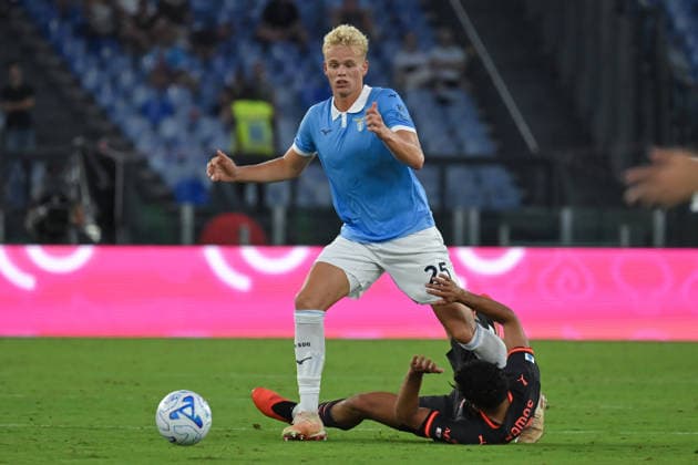 Soccer, Serie A match , Lazio v Milan Oliver Provstgaard os SS Lazio,Goncalo Ramos of Milan during the Serie A match between Lazio v Milan at Olympic stadium. Rome (Italy), September 12h, 2026 Imago-Images Emmefoto Copyright: xImago-Images Emmefotox