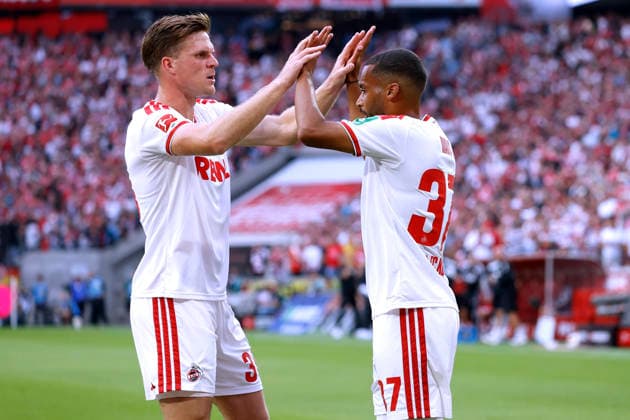 MAINA Linton Team 1.FC Koeln jubelt nach seinem Tor zum 1 : 0 mit BUELTER Marius DFL Fussball Bundesliga Saison 2026 - 2027 Spiel 1.FC Koeln - Werder Bremen 1 : 1 am 12. 09 .2026 in Koeln DFL REGULATIONS PROHIBIT ANY USE OF PHOTOGRAPHS as IMAGE SEQUENCES and or QUASI-VIDEO *** MAINA Linton of 1. FC Köln celebrates after scoring the 1-0 goal, with Marius Buelter. DFL Bundesliga Season 2026–2027, Match: 1. FC Köln vs. Werder Bremen (1–1) on September 12, 2026, in Cologne. DFL REGREGULATIONS PROHIBIT ANY USE OF PHOTOGRAPHS AS IMAGE SEQUENCES AND OR QUASI-VIDEO Copyright: xLacixPerenyix