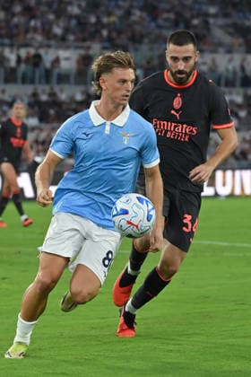 Soccer, Serie A match , Lazio v Milan Albert Gudmundsson of SS Lazio,Mario Gila of Milan during the Serie A match between Lazio v Milan at Olympic stadium. Rome (Italy), September 12h, 2026 Imago-Images Emmefoto Copyright: xImago-Images Emmefotox