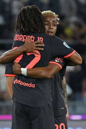 Soccer, Serie A match , Lazio v Milan Diego Moreira of Milan,Omari Hutchinson of Milan during the Serie A match between Lazio v Milan at Olympic stadium. Rome (Italy), September 12h, 2026 Imago-Images Emmefoto Copyright: xImago-Images Emmefotox