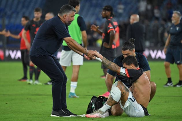 Soccer, Serie A match , Lazio v Milan Lazio Coach Gennaro Gattuso reacts,Mattia Zaccagni of SS Lazio during the Serie A match between Lazio v Milan at Olympic stadium. Rome (Italy), September 12h, 2026 Imago-Images Emmefoto Copyright: xImago-Images Emmefotox
