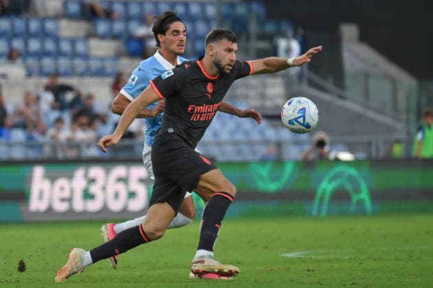 Soccer, Serie A match , Lazio v Milan Matteo Cancellieri of SS Lazio ,Strahinja Pavlovic of Milan during the Serie A match between Lazio v Milan at Olympic stadium. Rome (Italy), September 12h, 2026 Imago-Images Emmefoto Copyright: xImago-Images Emmefotox