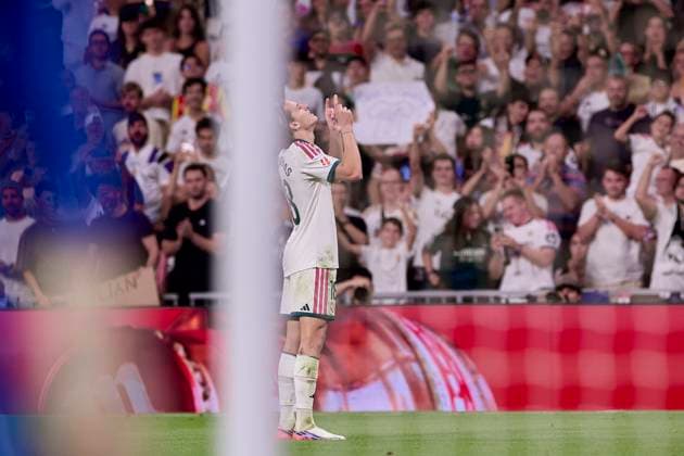 September 12, 2026, Madrid, Spain: Alvaro Carreras (Real Madrid CF) celebrates a goal during the LaLiga EA SPORTS 2026 2027 match between Real Madrid CF and Rayo Vallecano.Final score: Real Madrid 4-1 Rayo Vallecano Madrid Spain - ZUMAs197 20260912_aaa_s197_345 Copyright: xFedericoxTitonex