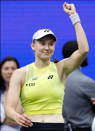 Elena Rybakina of Kazakhstan celebrates after defeating Aryna Sabalenka of Belarus in the Women s Finals match in Arthur Ashe Stadium at the 2026 US Open Tennis Championship at the USTA Billie Jean King National Tennis Center in New York City on Saturday, September 12, 2026. Rybakina won with a score of 6-4, 5-7, 6-2.  NYP20260912863 JOHNxANGELILLO