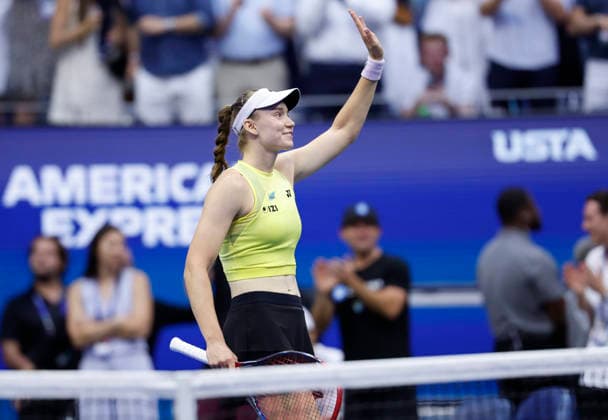 Elena Rybakina of Kazakhstan celebrates after defeating Aryna Sabalenka of Belarus in the Women s Finals match in Arthur Ashe Stadium at the 2026 US Open Tennis Championship at the USTA Billie Jean King National Tennis Center in New York City on Saturday, September 12, 2026. Rybakina won with a score of 6-4, 5-7, 6-2.  NYP20260912866 JOHNxANGELILLO