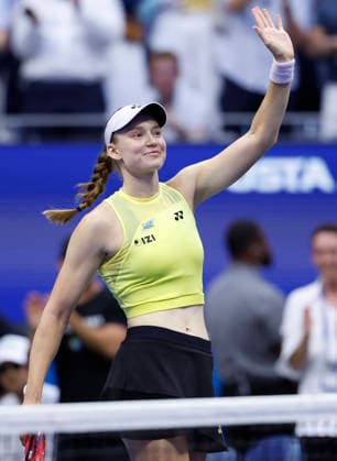 Elena Rybakina of Kazakhstan celebrates after defeating Aryna Sabalenka of Belarus in the Women s Finals match in Arthur Ashe Stadium at the 2026 US Open Tennis Championship at the USTA Billie Jean King National Tennis Center in New York City on Saturday, September 12, 2026. Rybakina won with a score of 6-4, 5-7, 6-2.  NYP202609128619 JOHNxANGELILLO