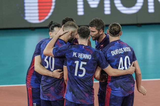 Turkiye v France - CEV EuroVolley 2026 Men CLUJ-NAPOCA, ROMANIA - SEPTEMBER 12: France players celebrate during the CEV EuroVolley 2026 Pool D match between Turkiye and France at BT Arena in Cluj-Napoca, Romania, on September 12, 2026. Osmancan Gurdogan Anadolu Cluj Romania. Editorial use only. Please get in touch for any other usage.  Copyright: x2026xAnadoluxOsmancanxGurdoganx