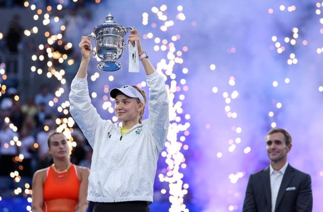 US Open tennis tournament - Day 14 Elena Rybakina of Kazakhstan poses with the Champions trophy after winning the Women’s Singles Finals of the US Open Tennis Championships in Flushing Meadows, New York, USA, 12 September 2026. FLUSHING MEADOWS NEW YORK United States  Copyright: xSARAHxYENESELx