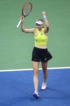 Elena Rybakina of Kazakhstan celebrates on match point 2026 US Open, Day Fourteen, USTA Billie Jean King National Tennis Center, New York, USA - 12 Sep 2026New York USTA Billie Jean King National T New York (NY) United States of America EDITORIAL USE ONLY No use with unauthorised audio, video, data, fixture lists, club league logos or live services. Online in-match use limited to 120 images, no video emulation. No use in betting, games or single club league player publications.  Copyright: xEllaxLing Shutterstockx 17140165bq