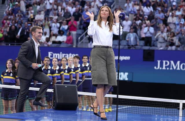 US Open tennis tournament - Day 14 Former Russian tennis player Maria Sharapova (R) enters the stage followed by the Chairman of the Board and President of the United States Tennis Association (USTA) Brian Vahaly after the Women’s Singles Finals of the US Open Tennis Championships in Flushing Meadows, New York, USA, 12 September 2026. FLUSHING MEADOWS NEW YORK United States  Copyright: xSARAHxYENESELx