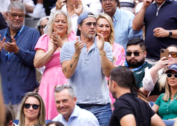 Actor Brad Pitt and his girlfriend Ines de Ramon watch Elena Rybakina of Kazakhstan play Aryna Sabalenka of Belarus in the Women s Finals match in Arthur Ashe Stadium at the 2026 US Open Tennis Championship at the USTA Billie Jean King National Tennis Center in New York City on Saturday, September 12, 2026. Rybakina won with a score of 6-4, 5-7, 6-2.  NYP20260912003 JOHNxANGELILLO