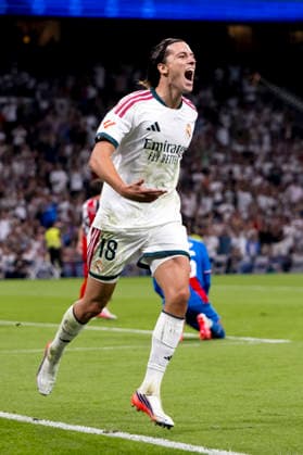 LA LIGA EA Sports - Real Madrid vs Rayo Vallecano MADRID, SPAIN - September 12:Alvaro Carreras of Real Madrid celebrates a goal during the La Liga 2026 27 match between Real Madrid and Rayo Vallecano at Santiago Bernabeu Stadium. (Photo by Guille Martinez f22photo) Madrid Santiago Bernabeu Stadium Spain Copyright: xGuillermoxMartinezx