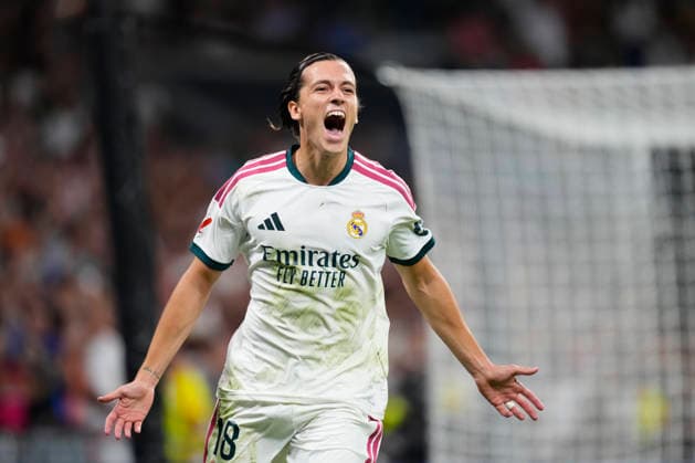 Real Madrid v Rayo Vallecano de Madrid - LaLiga EA Sports 2026 27 Alvaro Carreras left-back of Real Madrid and Spain celebrates after scoring his sides first goal during the LaLiga EA Sports 2026 27 match between Real Madrid and Rayo Vallecano de Madrid at Estadio Santiago Bernabeu on September 12, 2026 in Madrid, Spain. Madrid Spain  Copyright: xJosexBretonx originalFilename:bretonhernandez-realmadr260912_npOAj.jpg