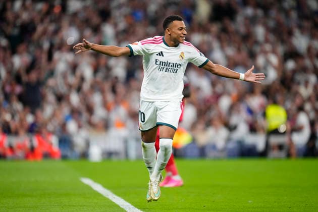Real Madrid v Rayo Vallecano de Madrid - LaLiga EA Sports 2026 27 Kylian Mbappe centre-forward of Real Madrid and France celebrates after scoring his sides first goal during the LaLiga EA Sports 2026 27 match between Real Madrid and Rayo Vallecano de Madrid at Estadio Santiago Bernabeu on September 12, 2026 in Madrid, Spain. Madrid Spain  Copyright: xJosexBretonx originalFilename:bretonhernandez-realmadr260912_npBLA.jpg